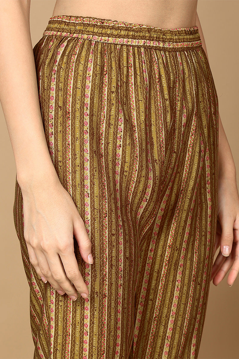 Mustard Yellow Cotton Geometric Printed Straight Suit Set  | SHOBITAM