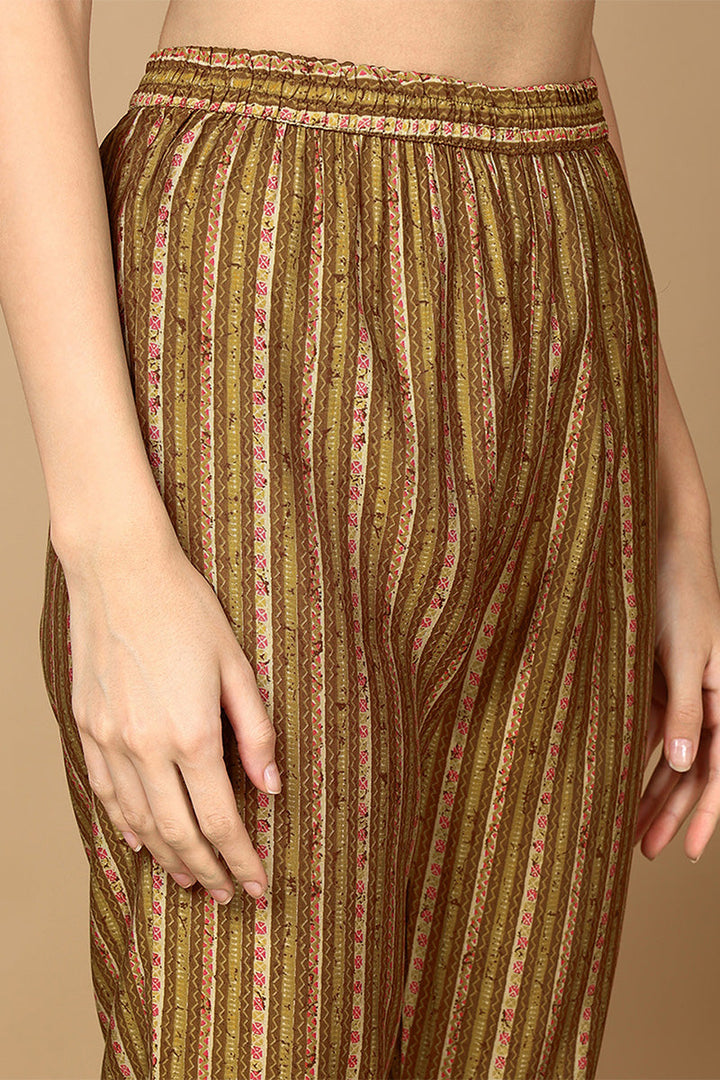 Mustard Yellow Cotton Geometric Printed Straight Suit Set  | SHOBITAM