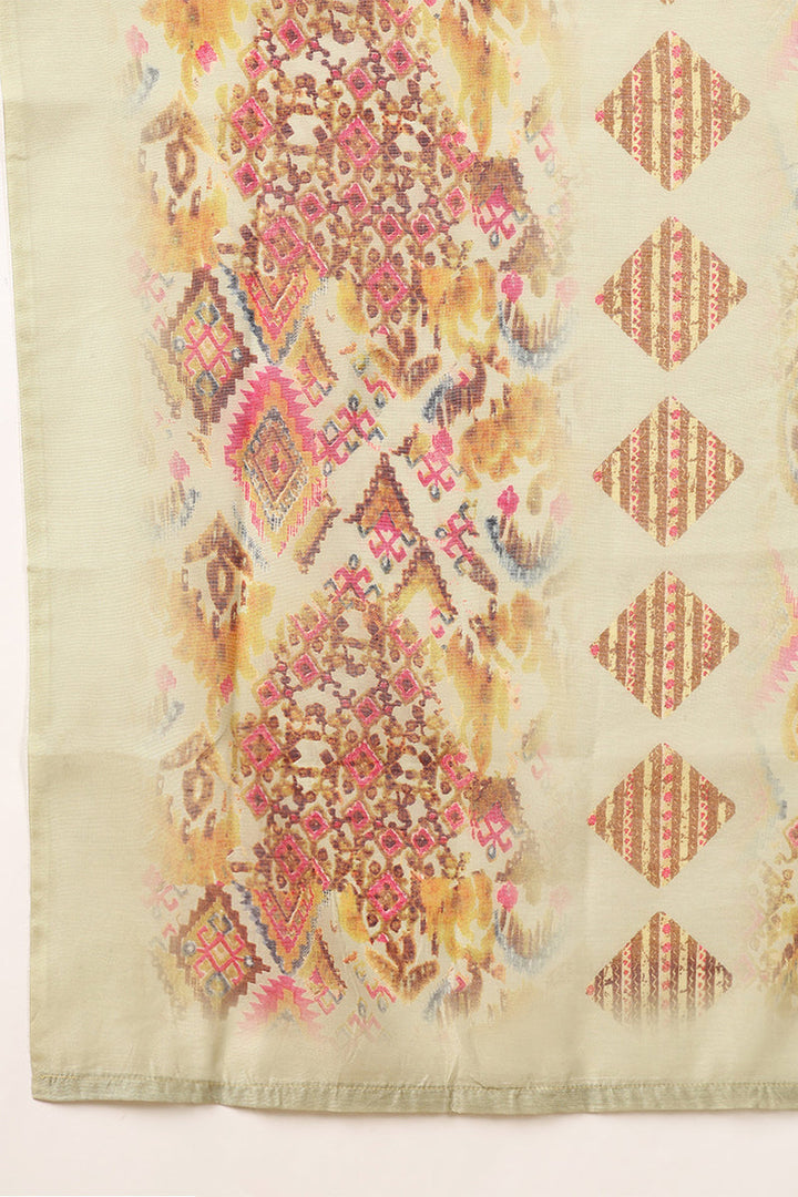 Mustard Yellow Cotton Geometric Printed Straight Suit Set  | SHOBITAM