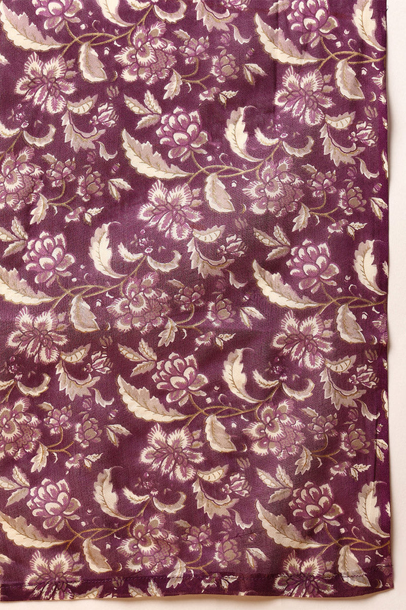 Magenta Pure Cotton Floral Printed Flared Suit Set | SHOBITAM