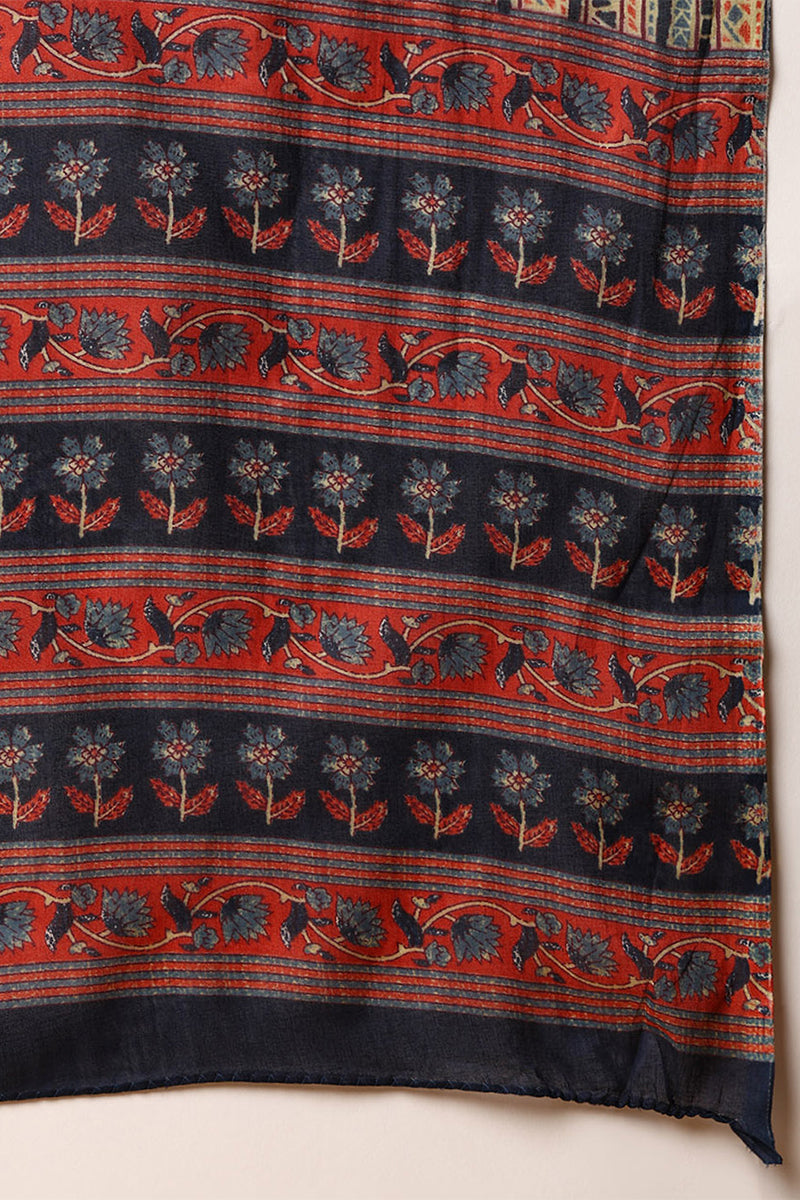 Blue Pure Cotton Floral Printed Flared Style Suit Set | SHOBITAM