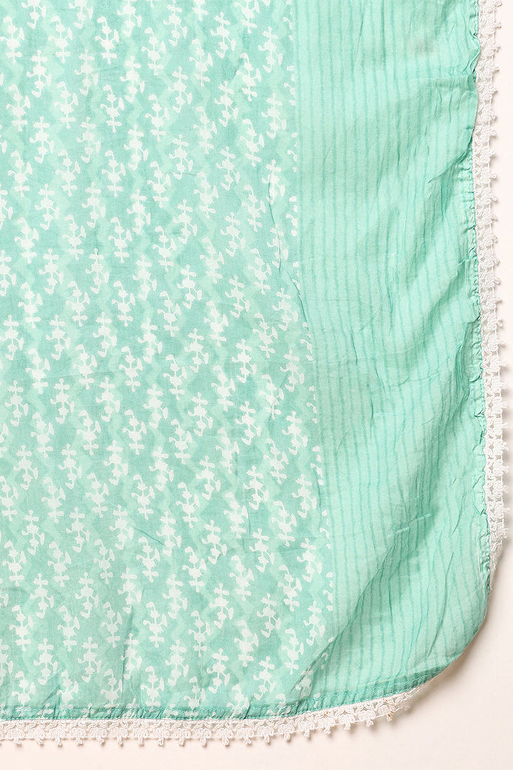 Sea Green Viscose Rayon Ethnic Motifs Printed Flared Suit Set | SHOBITAM