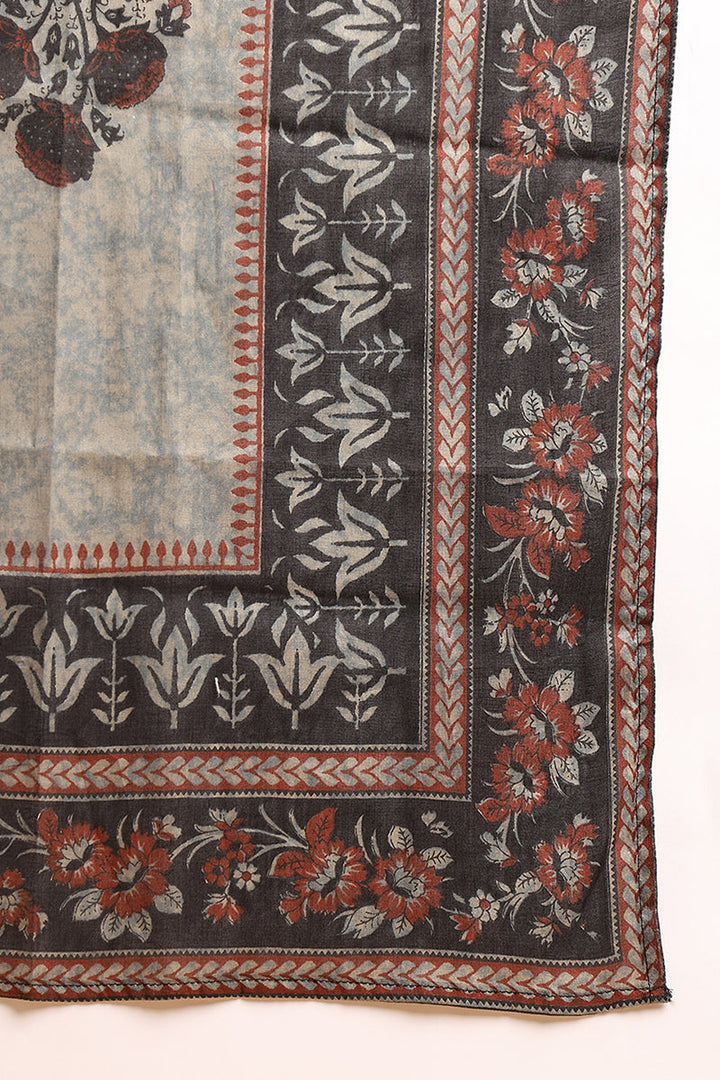 Black Pure Cotton Floral Printed Suit Set | SHOBITAM