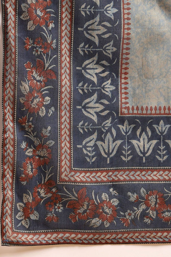Blue Pure Cotton Floral Printed Suit Set | SHOBITAM