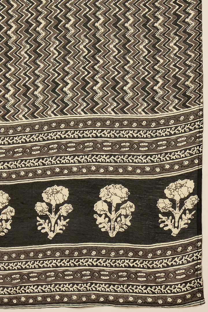 Black Rayon Blend Geometric Printed Straight Suit Set | SHOBITAM