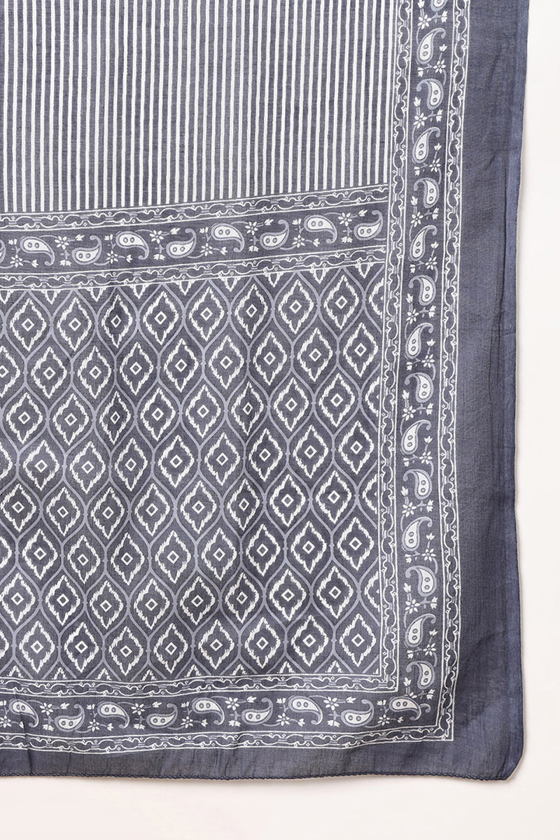 Grey Rayon Blend Geometric Printed A-Line Suit Set | SHOBITAM