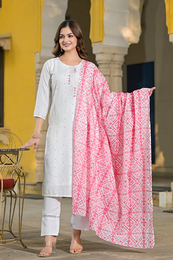 Pink Rayon Blend Solid Embroidered Straight Suit Set | SHOBITAM