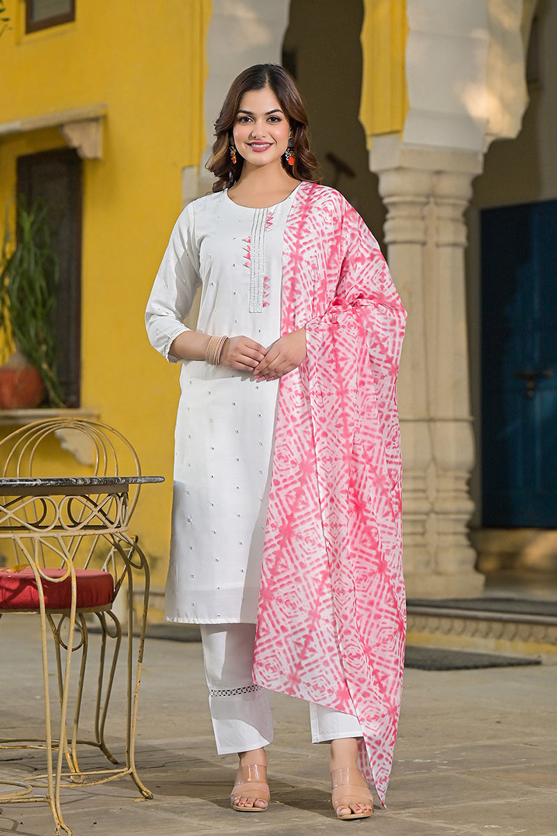 Pink Rayon Blend Solid Embroidered Straight Suit Set | SHOBITAM
