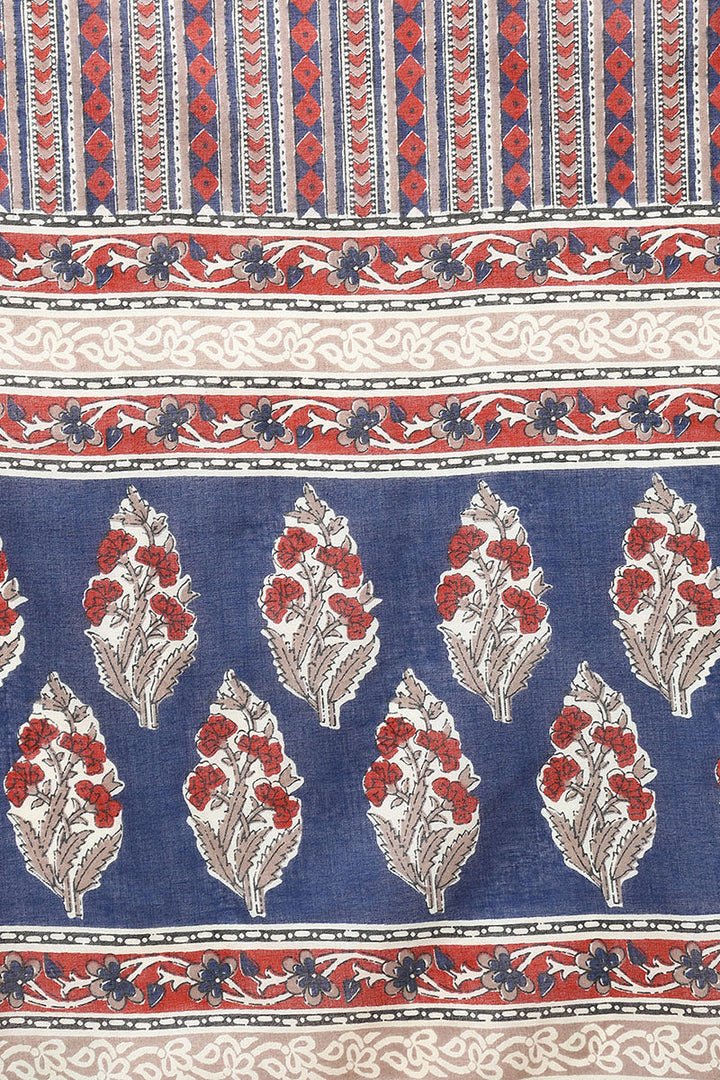 Blue Rayon Blend Floral Printed Straight Trouser Bottom Suit Set | SHOBITAM