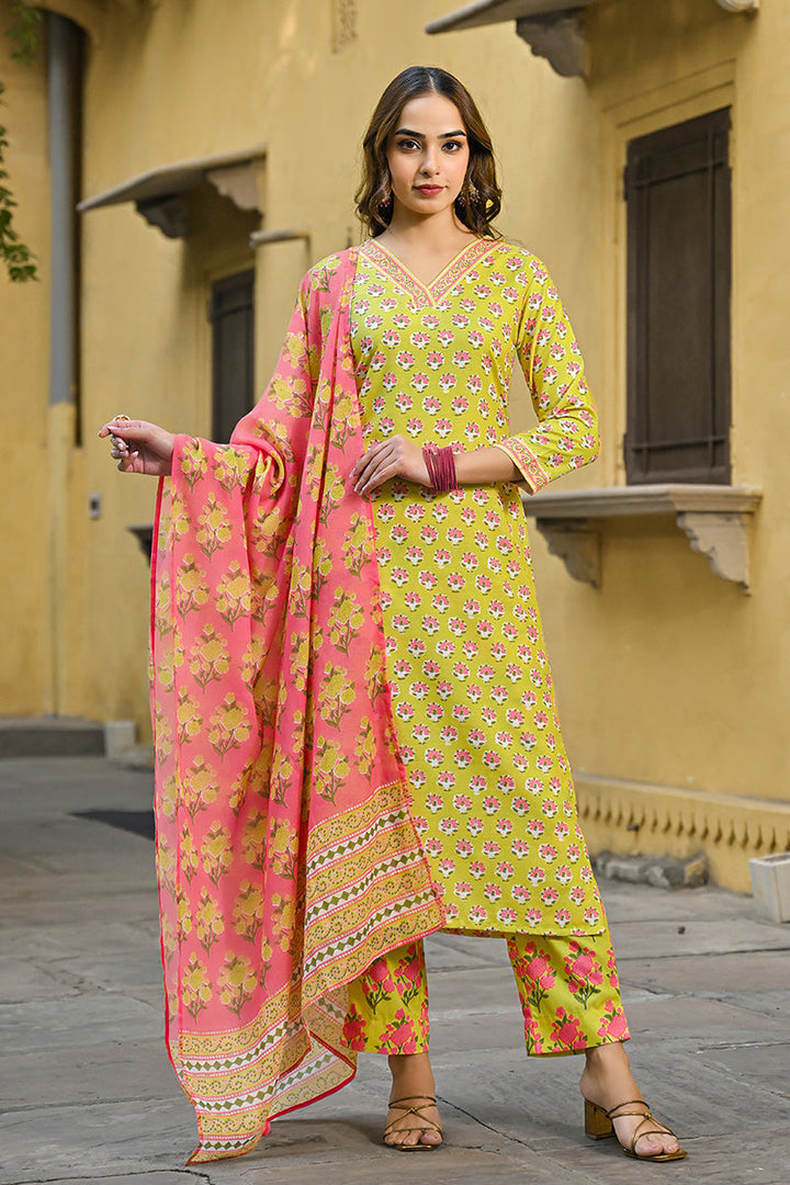 Yellow Rayon Blend Floral Printed Straight Trouser Bottom Suit Set | SHOBITAM