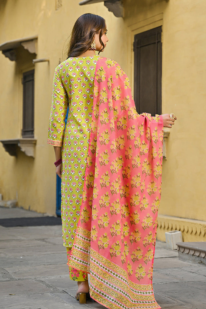 Yellow Rayon Blend Floral Printed Straight Trouser Bottom Suit Set | SHOBITAM