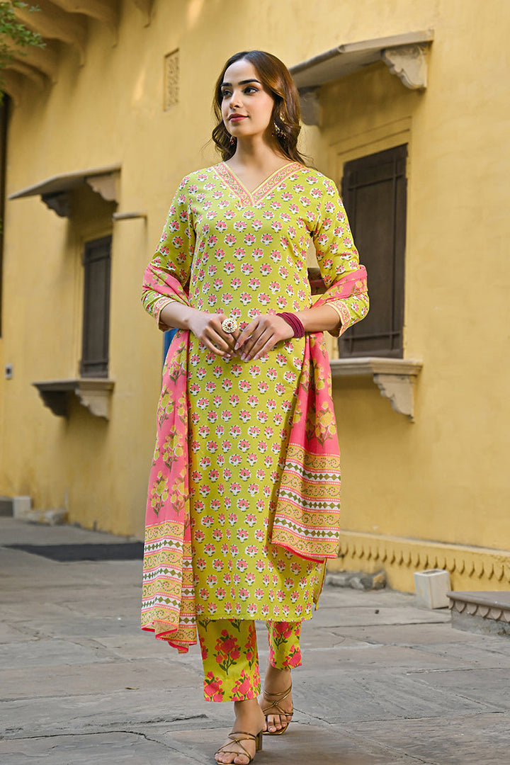 Yellow Rayon Blend Floral Printed Straight Trouser Bottom Suit Set | SHOBITAM
