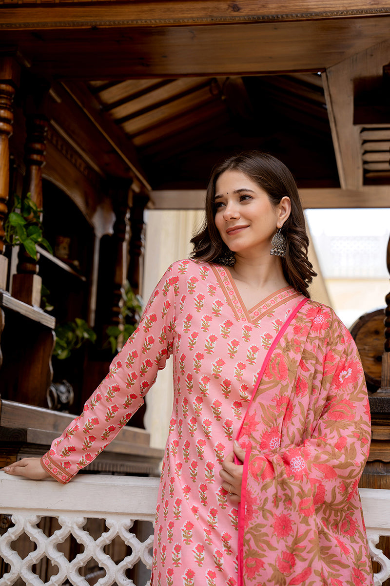 Pink Rayon Blend Floral Printed Straight Trouser Bottom Suit Set | SHOBITAM