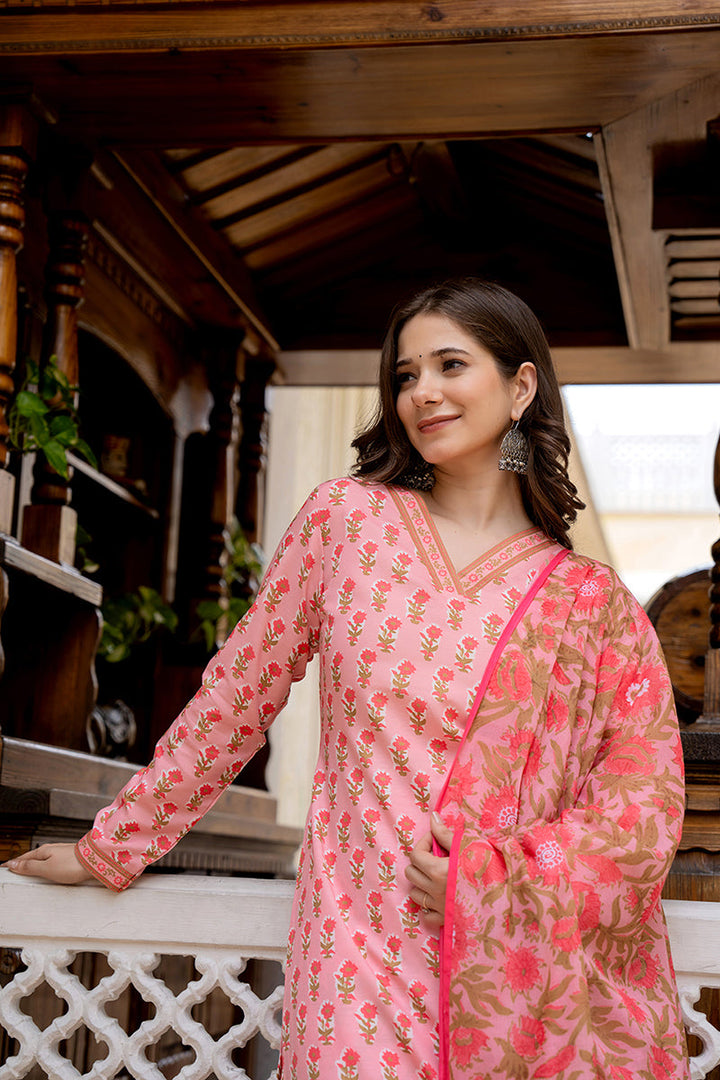 Pink Rayon Blend Floral Printed Straight Trouser Bottom Suit Set | SHOBITAM
