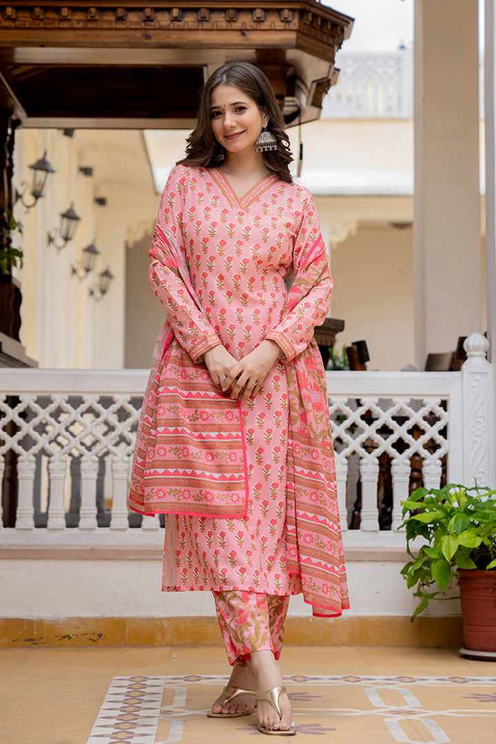 Pink Rayon Blend Floral Printed Straight Trouser Bottom Suit Set | SHOBITAM