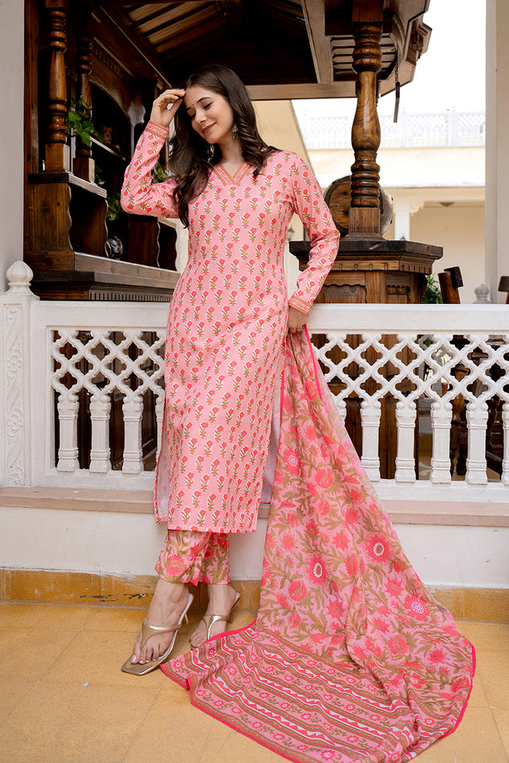 Pink Rayon Blend Floral Printed Straight Trouser Bottom Suit Set | SHOBITAM
