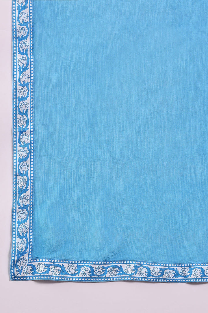 Blue Rayon Blend Floral Printed Straight Trouser Bottom Suit Set | SHOBITAM