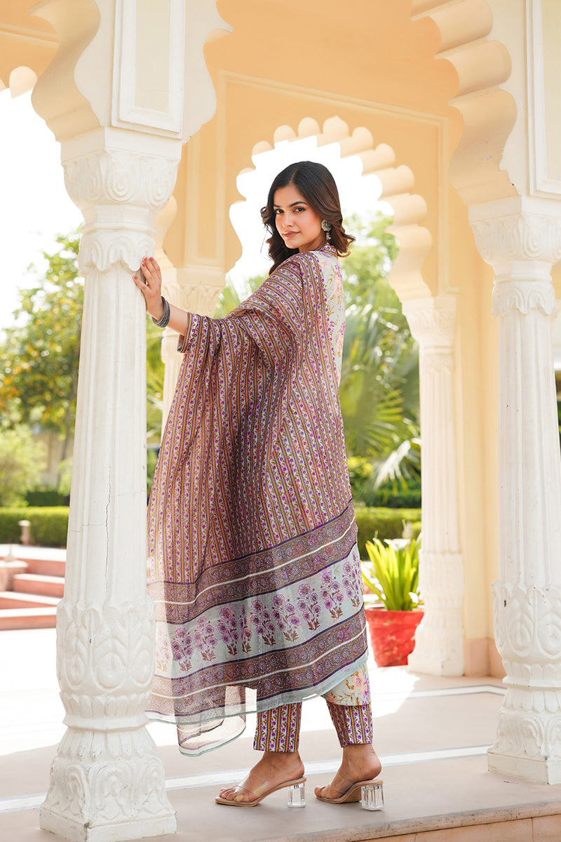 Green Rayon Blend Floral Printed Straight Kurta Trousers With Dupatta |SHOBITAM