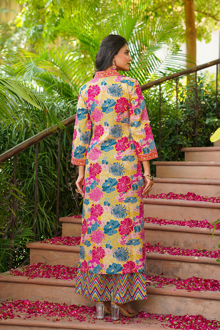 Yellow Rayon Blend Floral Printed Straight Kurta Palazzos With Dupatta | SHOBITAM