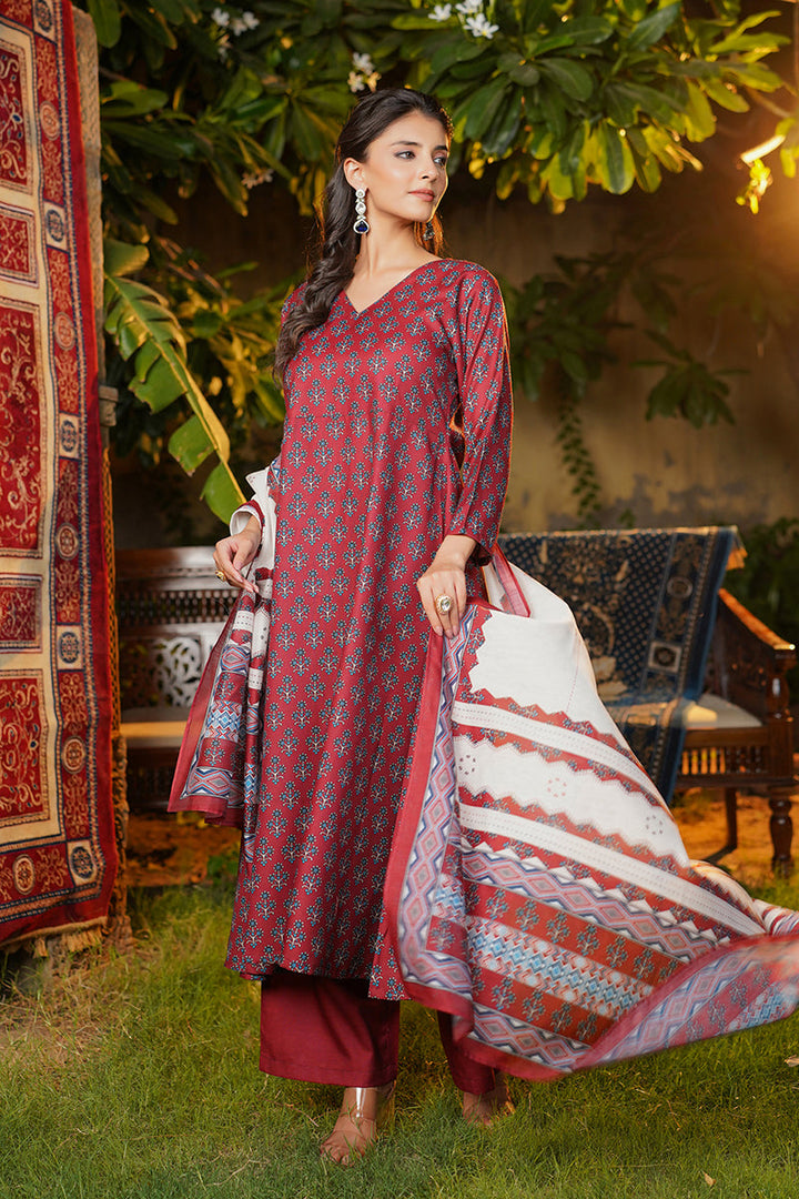 Maroon Rayon Blend Floral Printed A-Line Kurta Palazzos With Dupatta | SHOBITAM