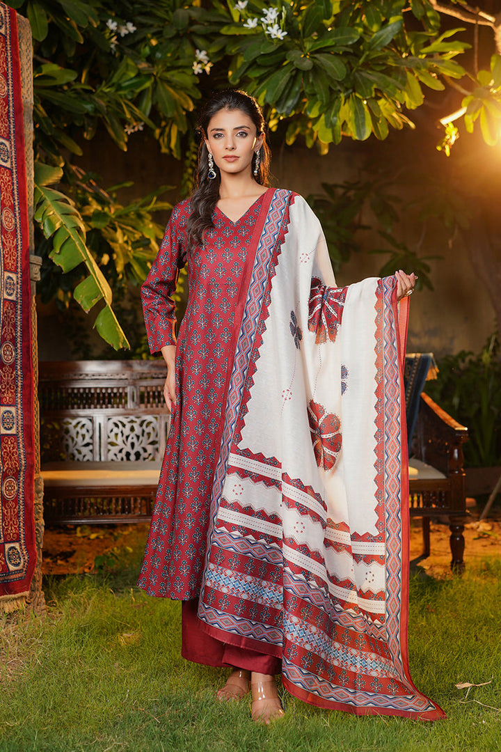 Maroon Rayon Blend Floral Printed A-Line Kurta Palazzos With Dupatta | SHOBITAM