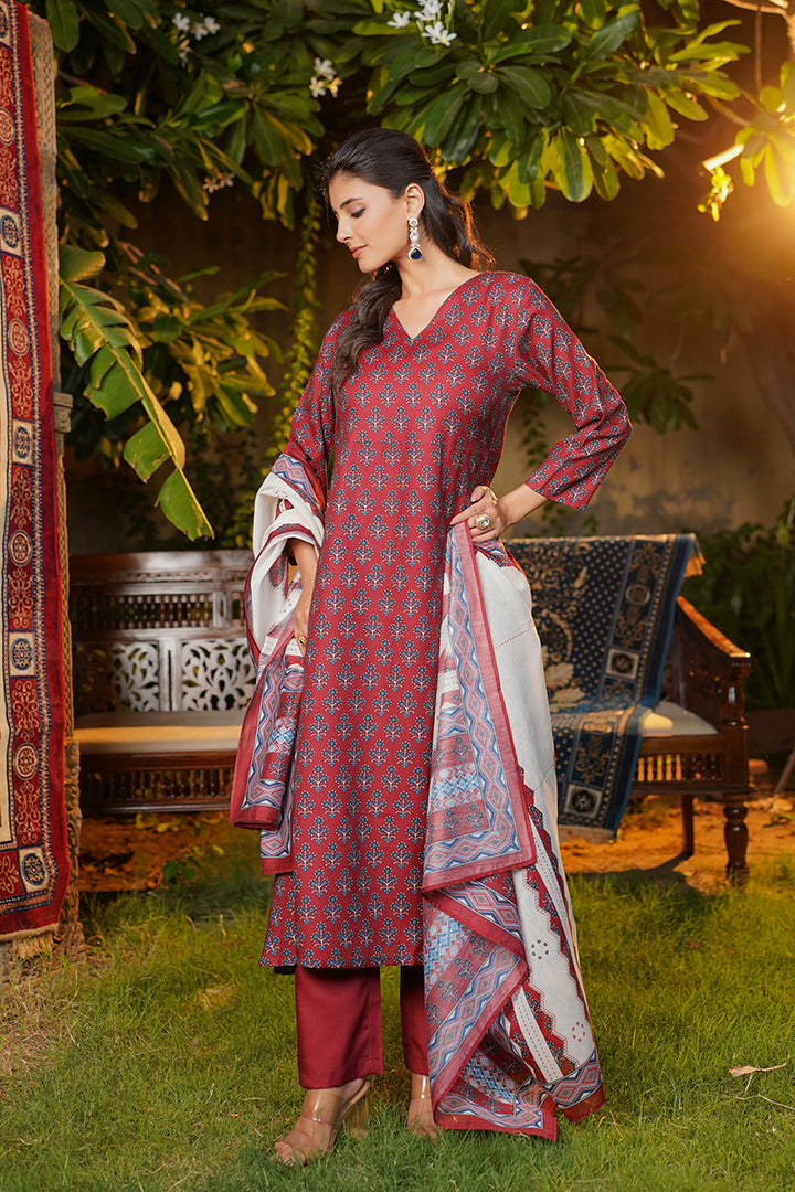 Maroon Rayon Blend Floral Printed A-Line Kurta Palazzos With Dupatta | SHOBITAM