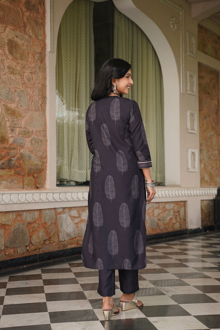 Black Cotton Blend Printed Straight Kurta Trousers With Dupatta | SHOBITAM