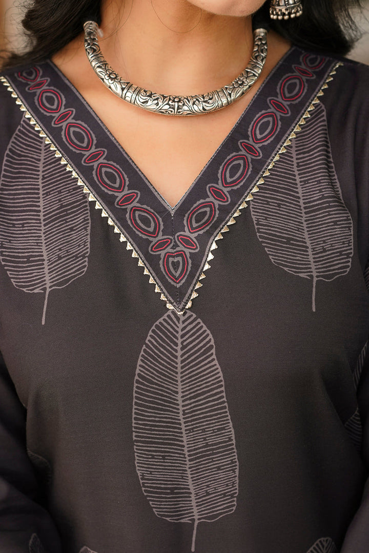 Black Cotton Blend Printed Straight Kurta Trousers With Dupatta | SHOBITAM