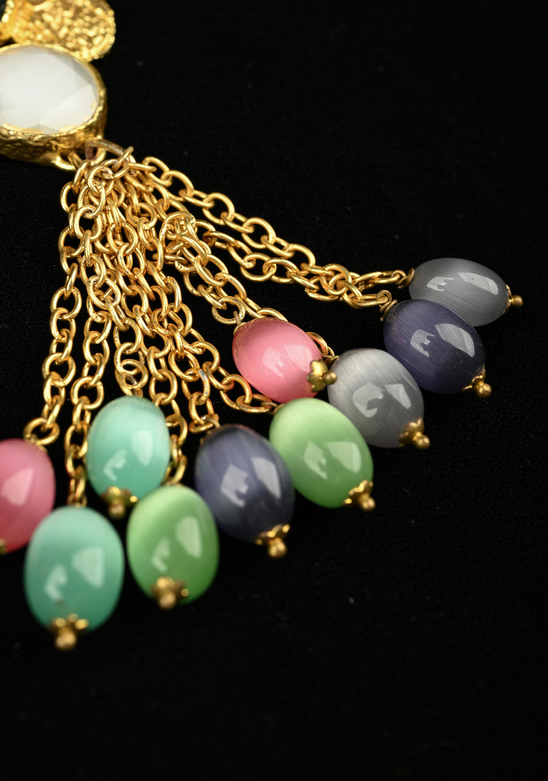 Fringe Chain Necklace with Deco Pendant and Watermelon Tourmaline Tassels