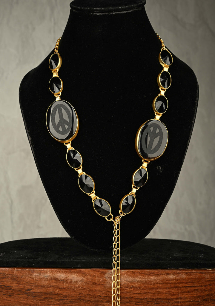Black onyx and Glass Tie-Style Necklace