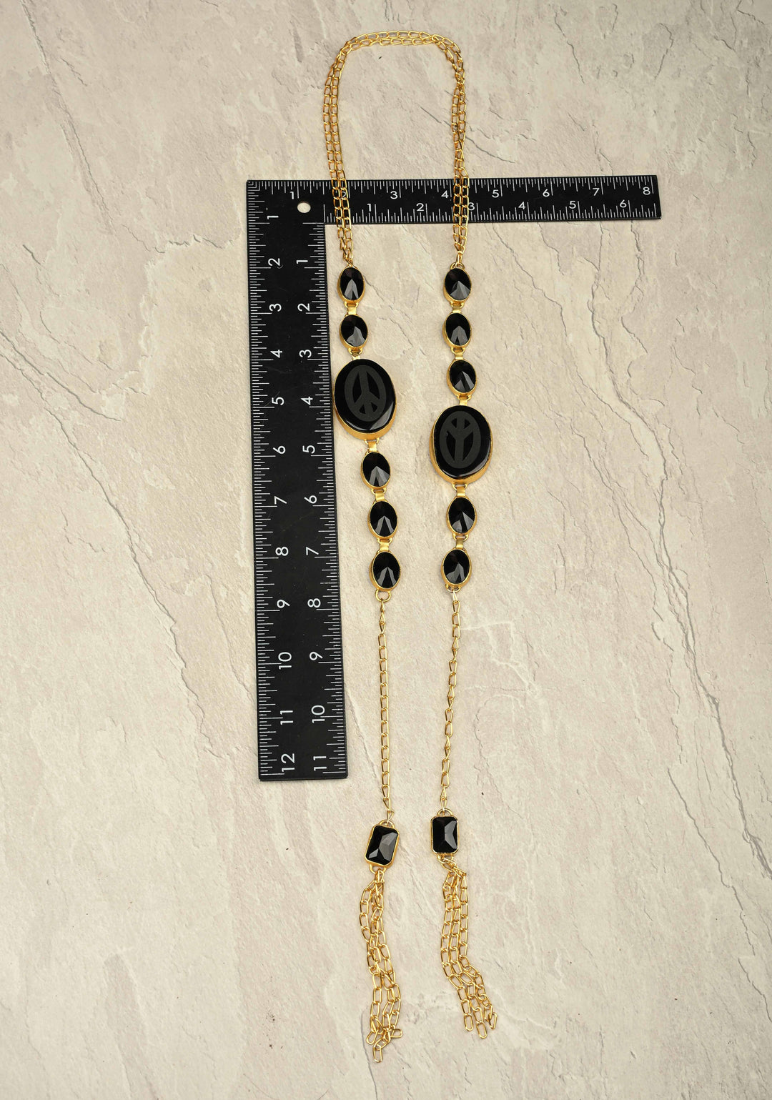 Black onyx and Glass Tie-Style Necklace