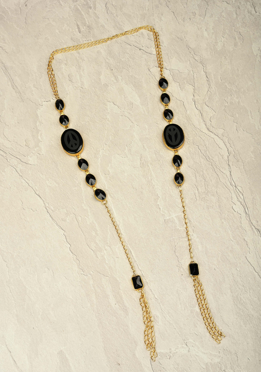 Black onyx and Glass Tie-Style Necklace