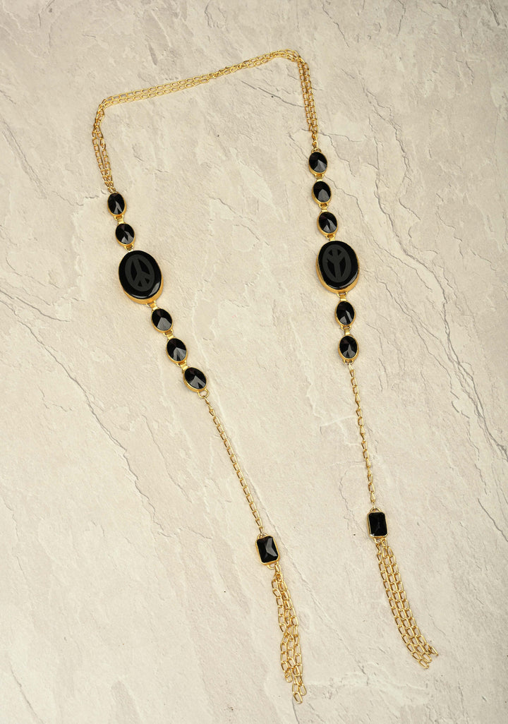 Black onyx and Glass Tie-Style Necklace