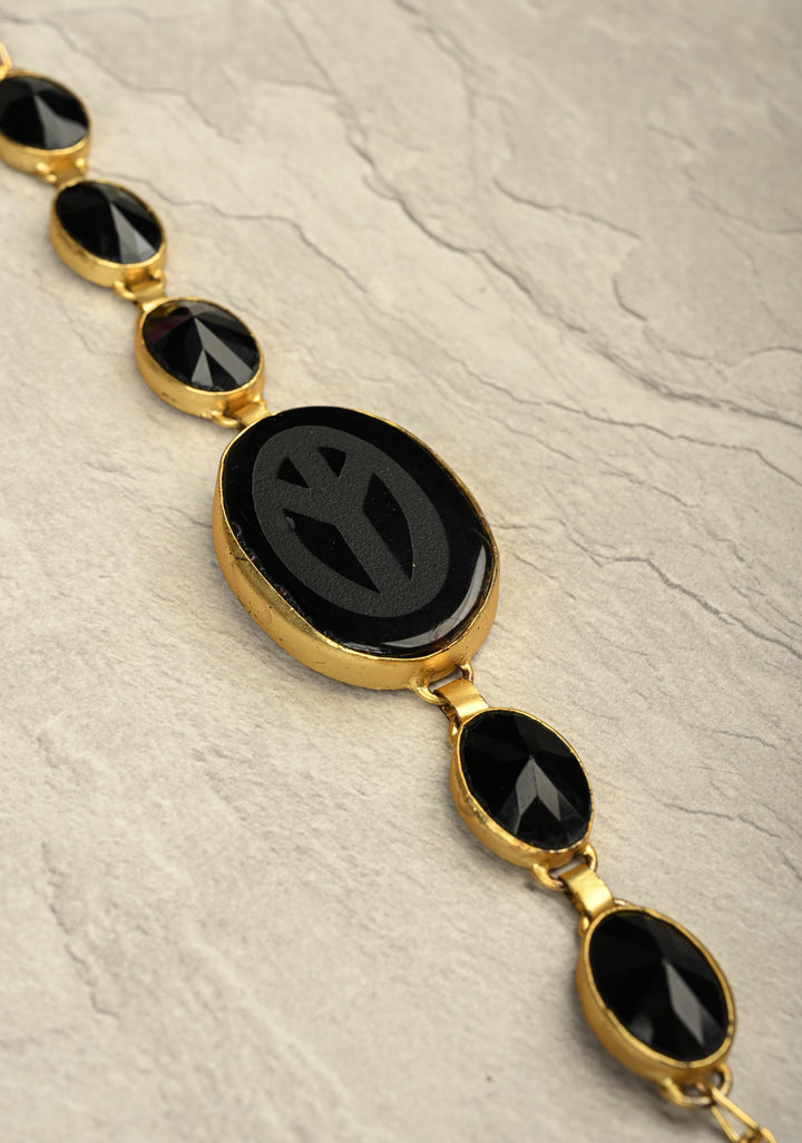 Black onyx and Glass Tie-Style Necklace