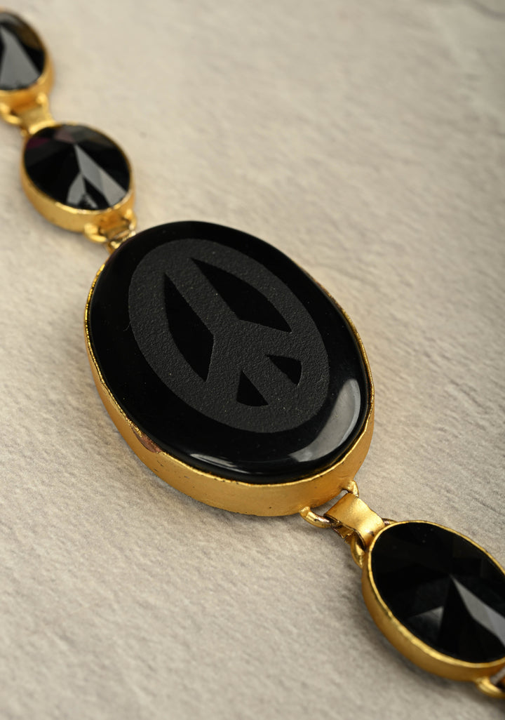 Black onyx and Glass Tie-Style Necklace