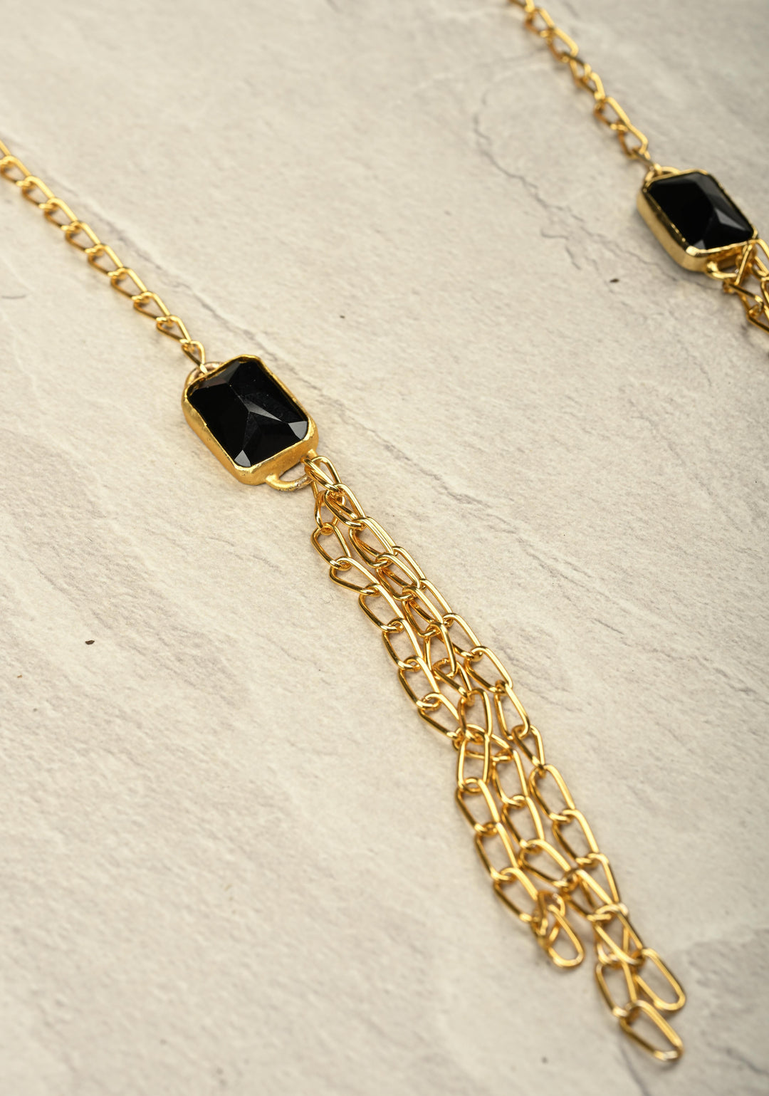 Black onyx and Glass Tie-Style Necklace