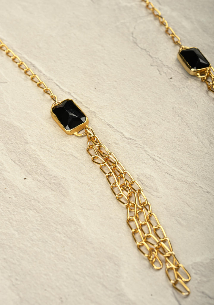 Black onyx and Glass Tie-Style Necklace