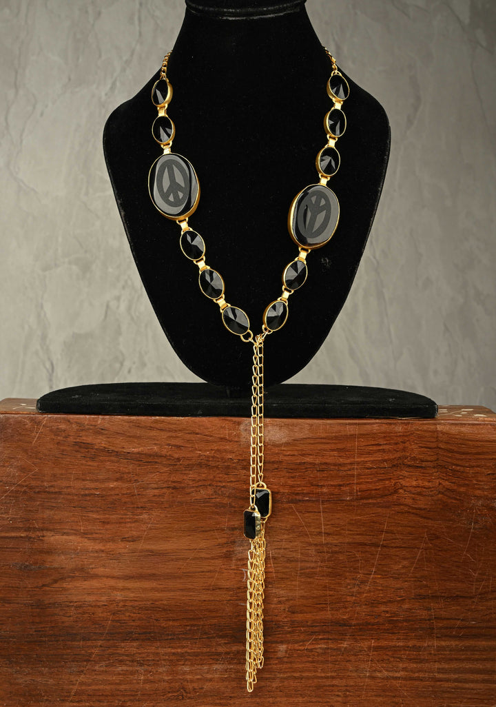 Black onyx and Glass Tie-Style Necklace
