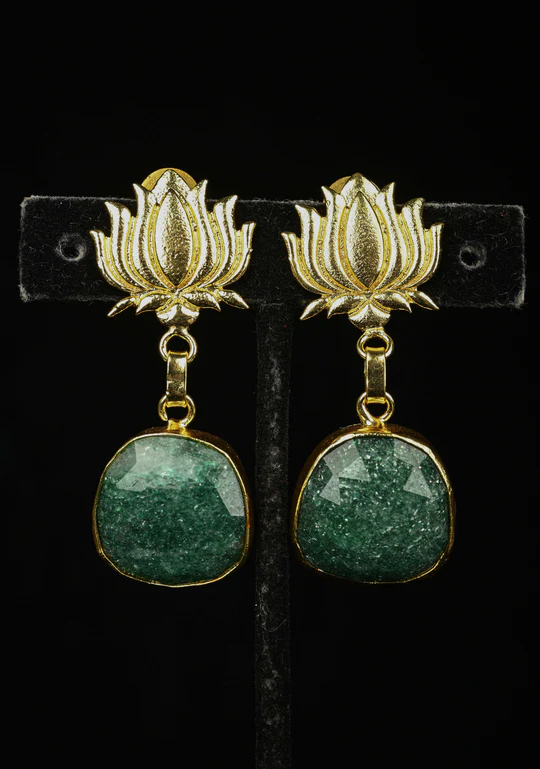 Emerald Green Lotus Motif Statement Necklace Set | SHOBITAM
