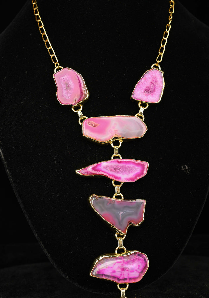 9 Tier Statement Shades of Pink Agate Stone Statement Necklace