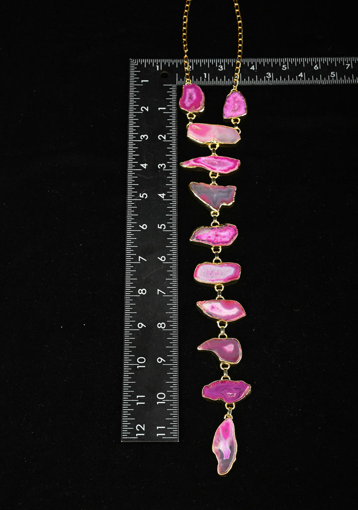 9 Tier Statement Shades of Pink Agate Stone Statement Necklace