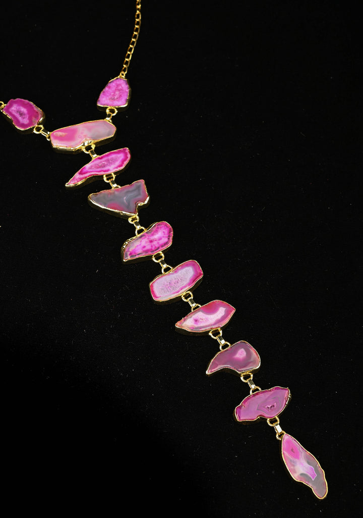 9 Tier Statement Shades of Pink Agate Stone Statement Necklace