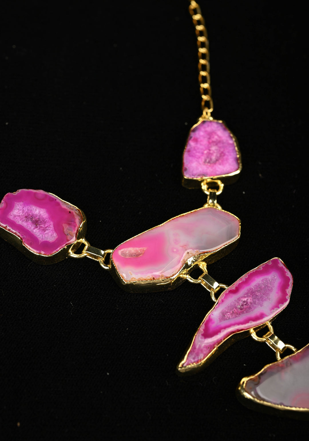 9 Tier Statement Shades of Pink Agate Stone Statement Necklace