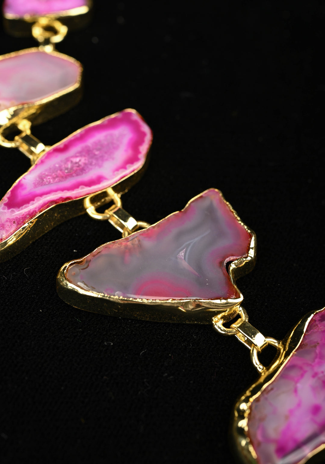 9 Tier Statement Shades of Pink Agate Stone Statement Necklace