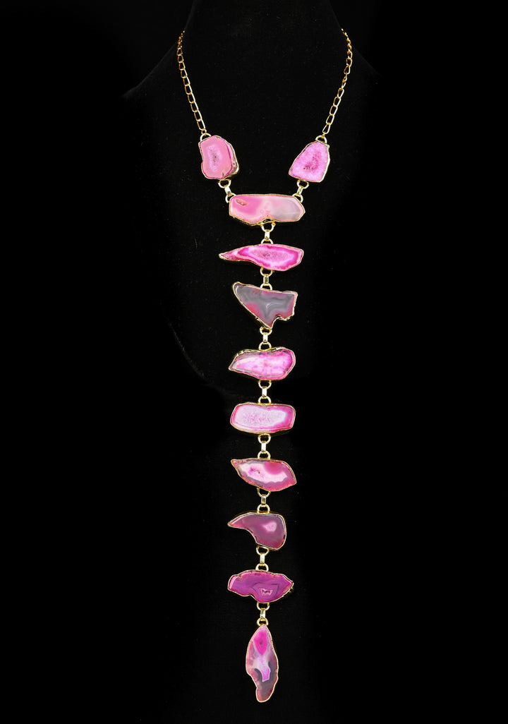 9 Tier Statement Shades of Pink Agate Stone Statement Necklace