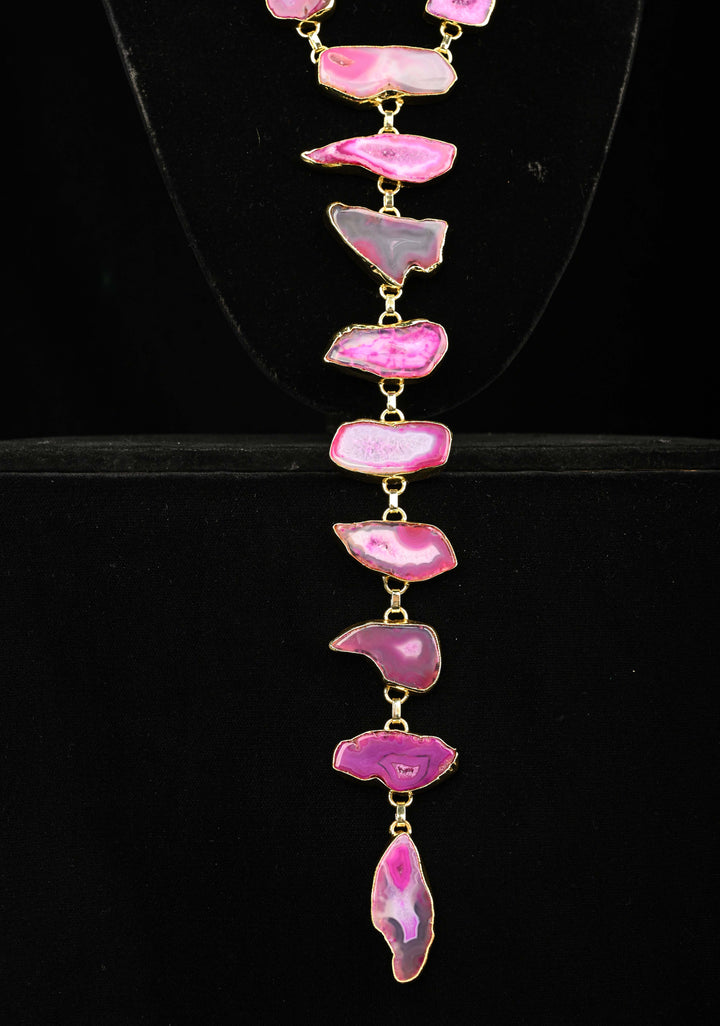 9 Tier Statement Shades of Pink Agate Stone Statement Necklace