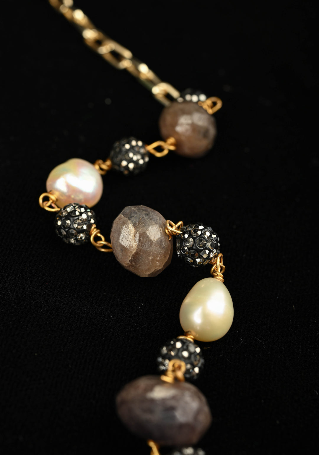 Sapphire and Pearls Long Necklace with Statement Pendant