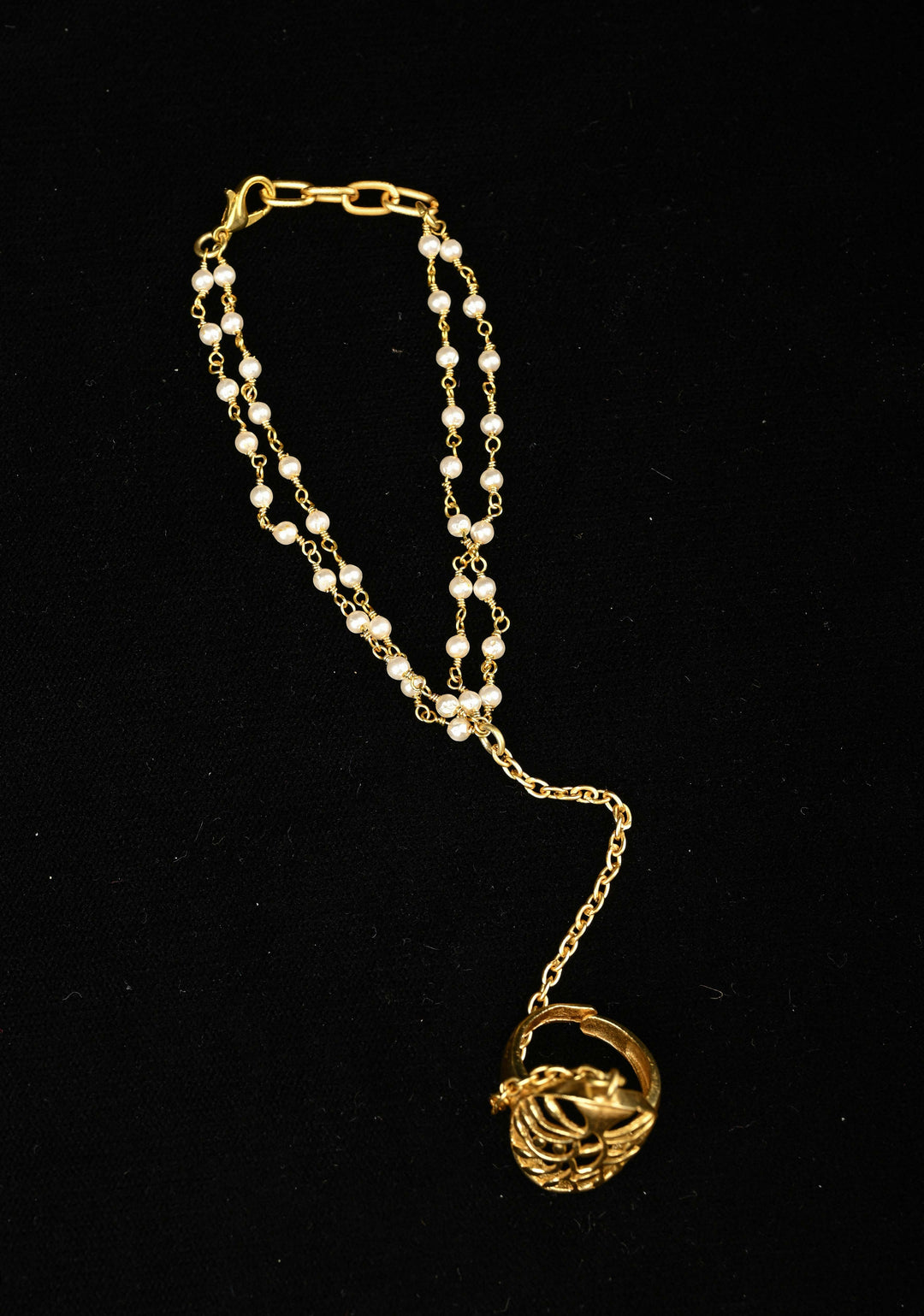 Hathphool Gold Tree of life Design Ring with  Bracelet With Pearls Strand