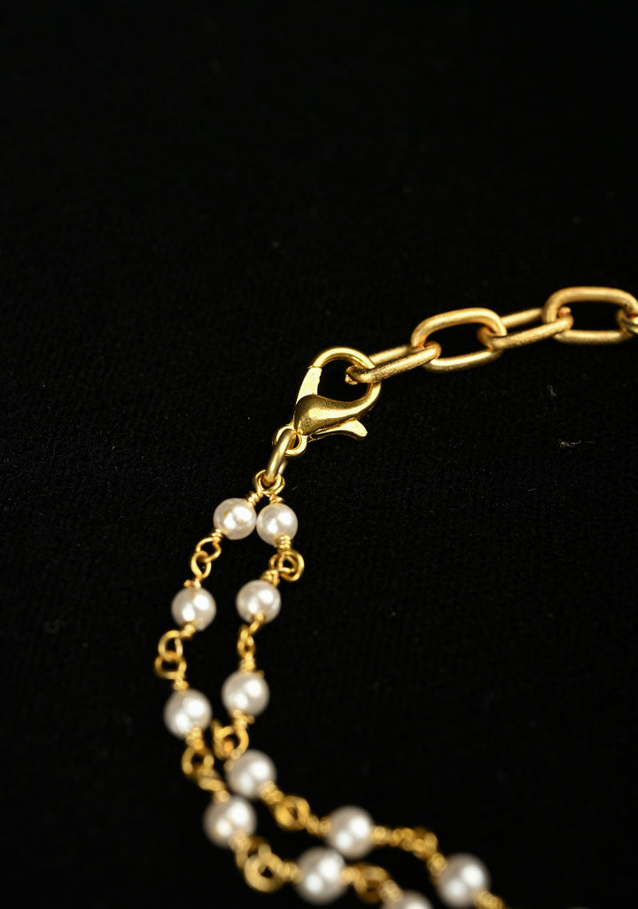 Hathphool Gold Tree of life Design Ring with  Bracelet With Pearls Strand