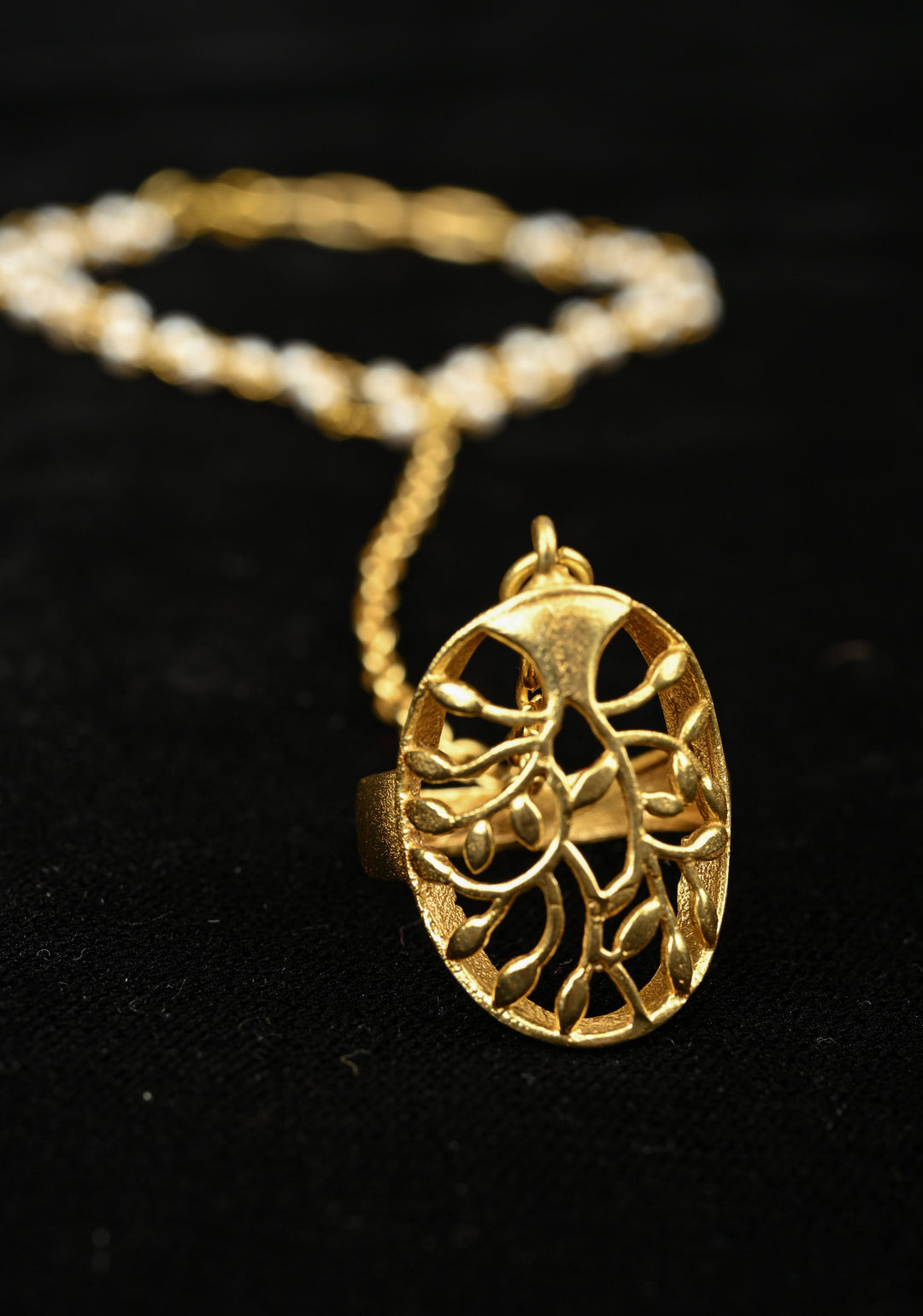 Hathphool Gold Tree of life Design Ring with  Bracelet With Pearls Strand